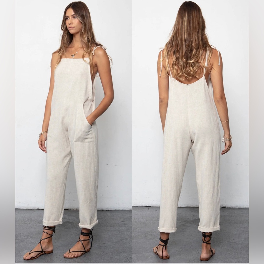 Stillwater Relax fit Linen Blend Some Beachy Overalls - Picture 1 of 17